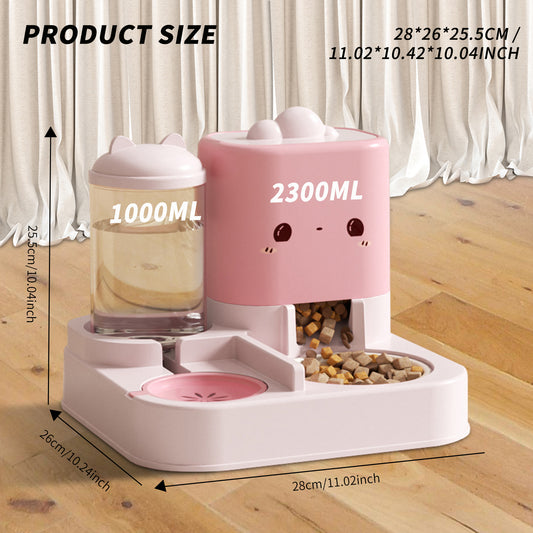 Super Cute Pink Cartoon Shaped Pet Feeding And Drinking Device, Filled With Cute Elements, Paired With Thoughtful Large Capacity Design, Easily Solves The Problem Of Pet Hunger And Thirst During Short