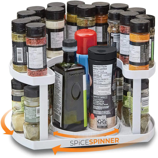 Adjustable Double-Layer Rotating Condiment Rack Shelf